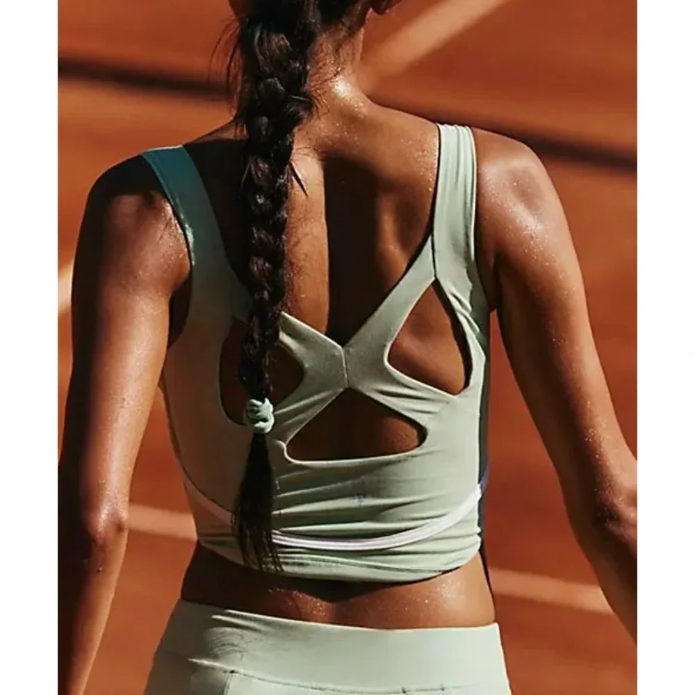 FREE PEOPLE FP MOVEMENT LEMONGRASS GREEN WHITE NEVER BETTER VOLLEY TANK TOP XS